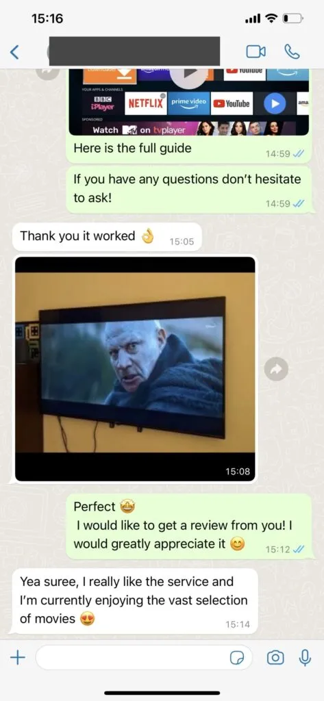 ipvos WhatsApp support chat feedback screenshot 1