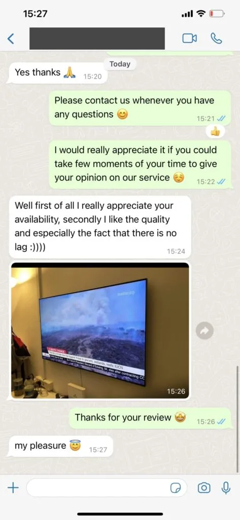 ipvos WhatsApp support chat feedback screenshot 2